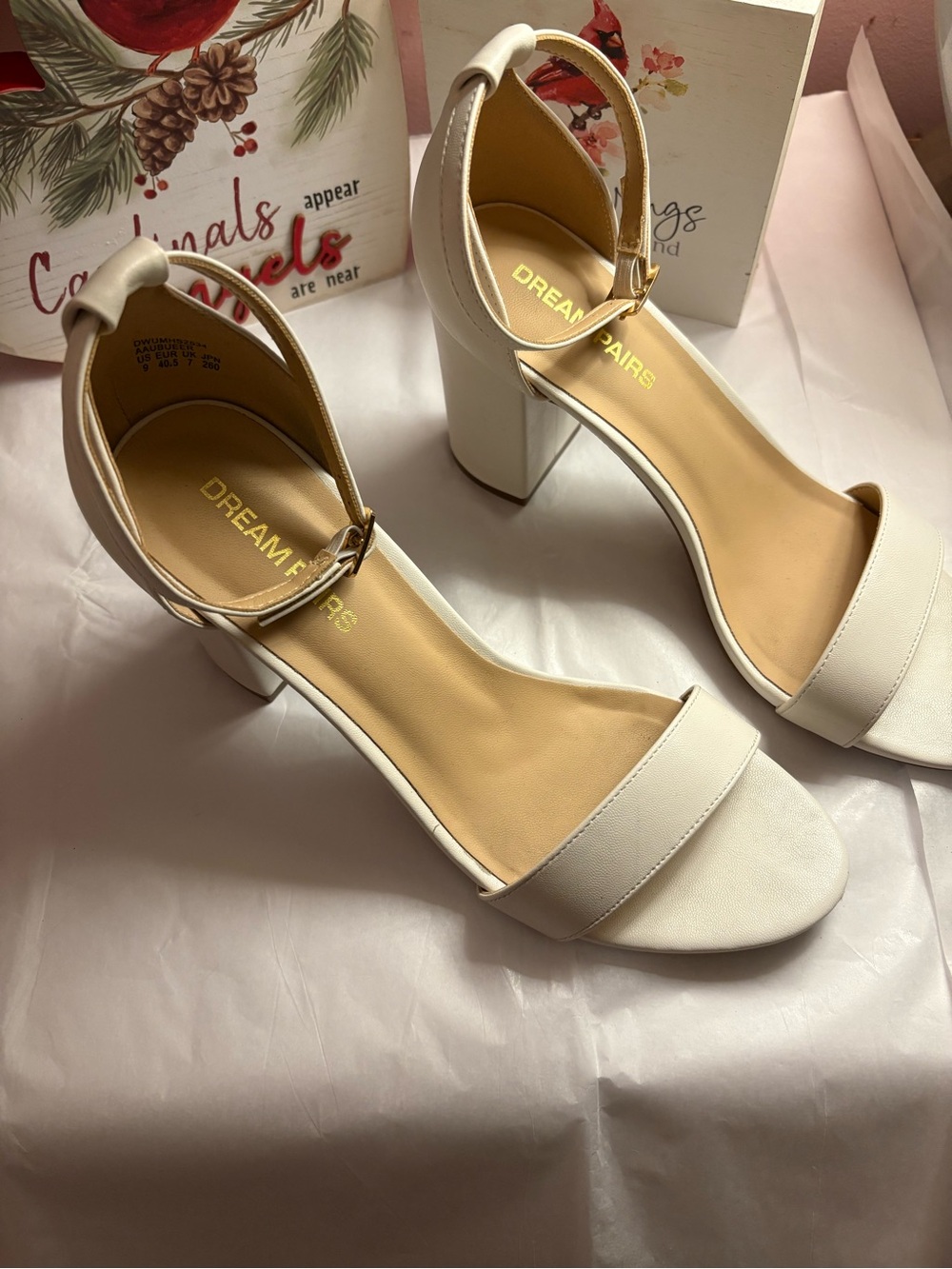 Dream Pairs White Ankle Strap Block Heels
